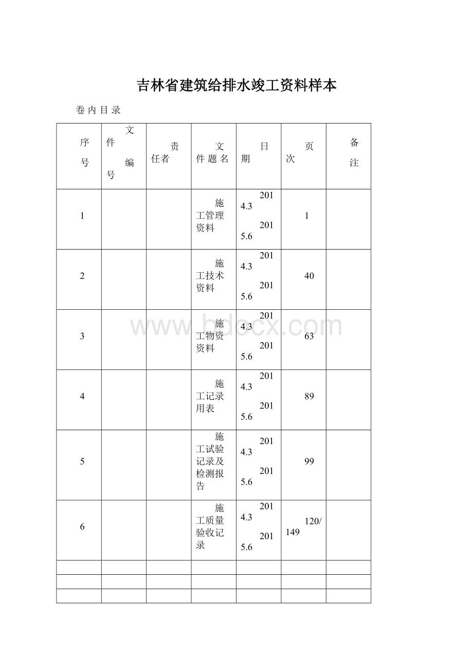 吉林省建筑给排水竣工资料样本.docx