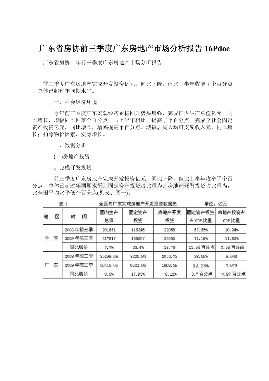 广东省房协前三季度广东房地产市场分析报告16Pdoc.docx