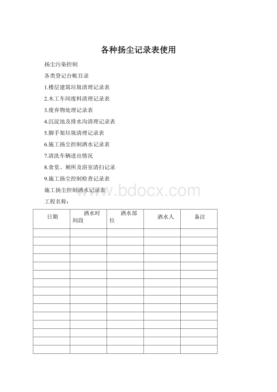 各种扬尘记录表使用Word格式文档下载.docx_第1页