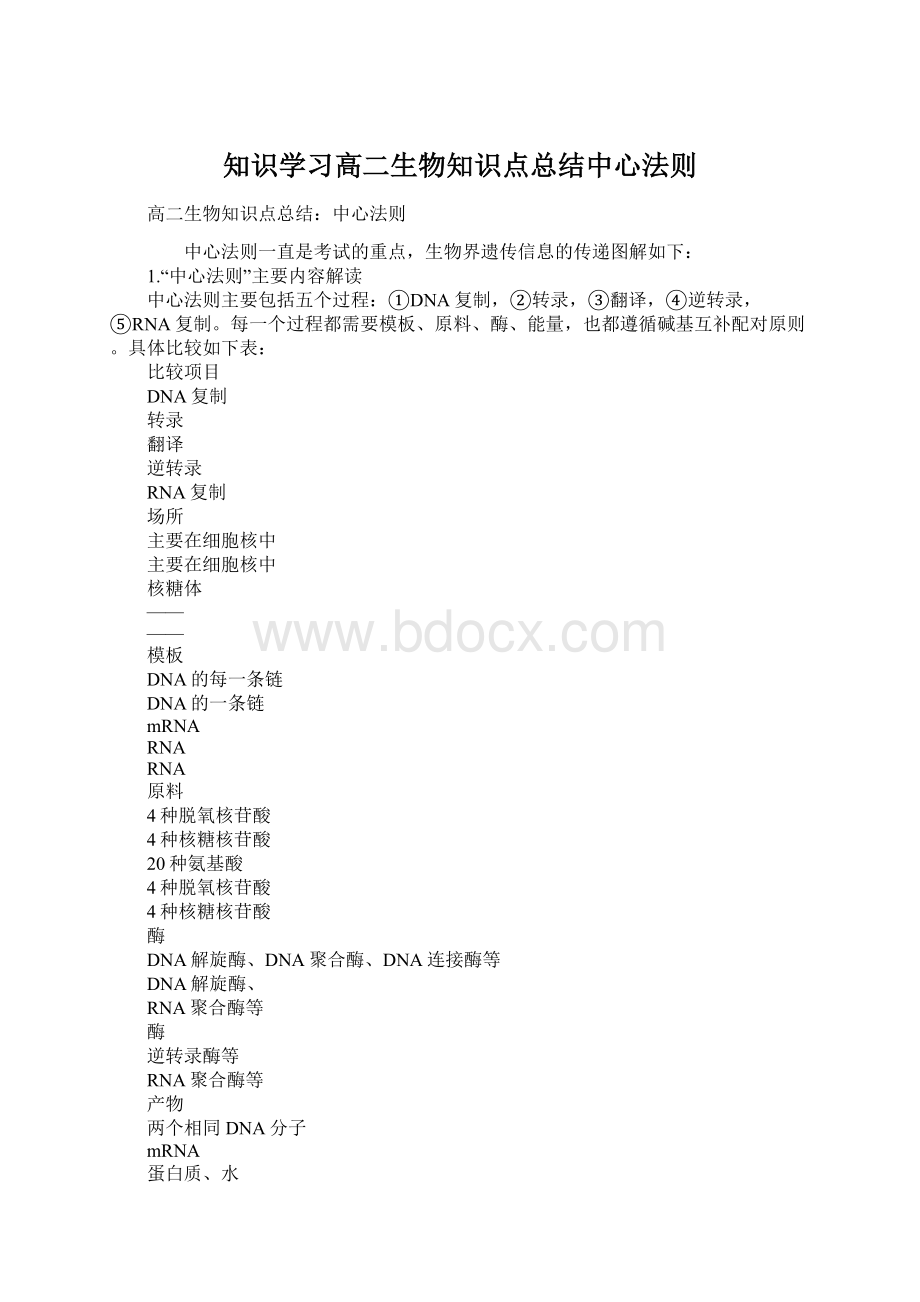 知识学习高二生物知识点总结中心法则文档格式.docx_第1页