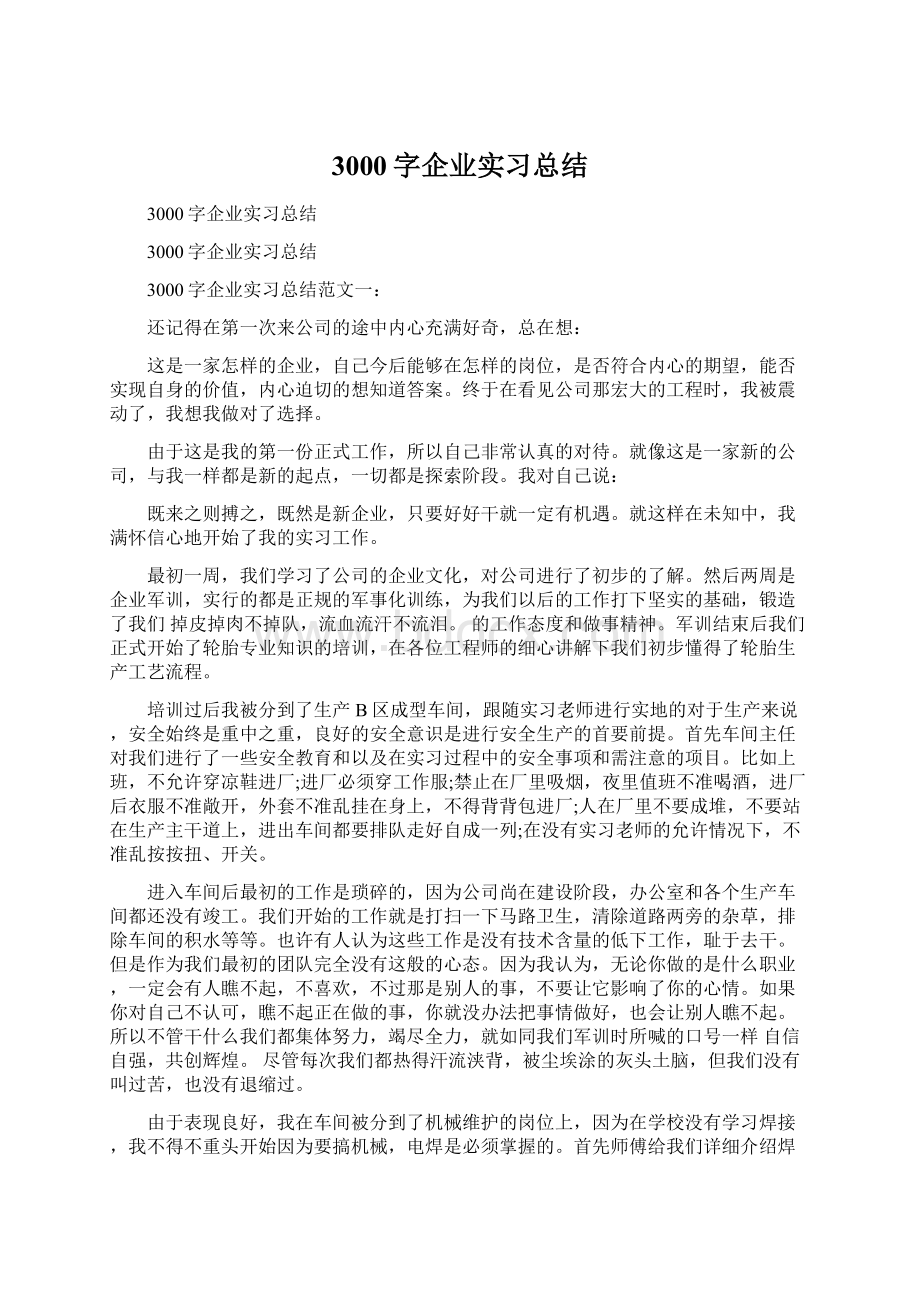 3000字企业实习总结.docx