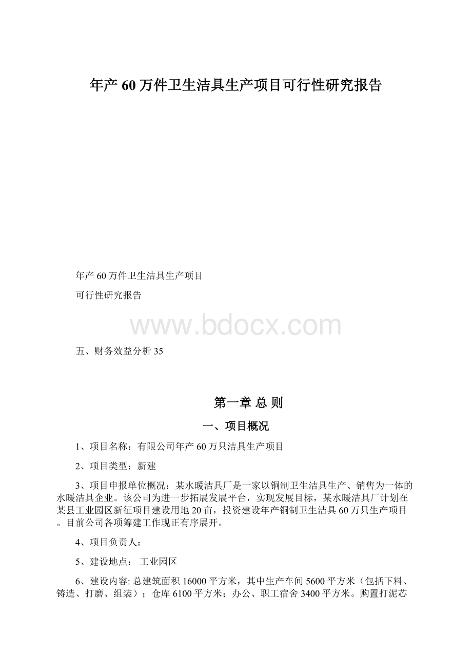 年产60万件卫生洁具生产项目可行性研究报告文档格式.docx_第1页