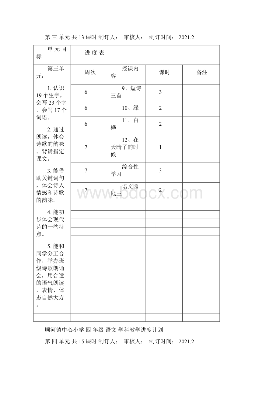 部编版四年级下册各学科教学计划汇总.docx_第3页