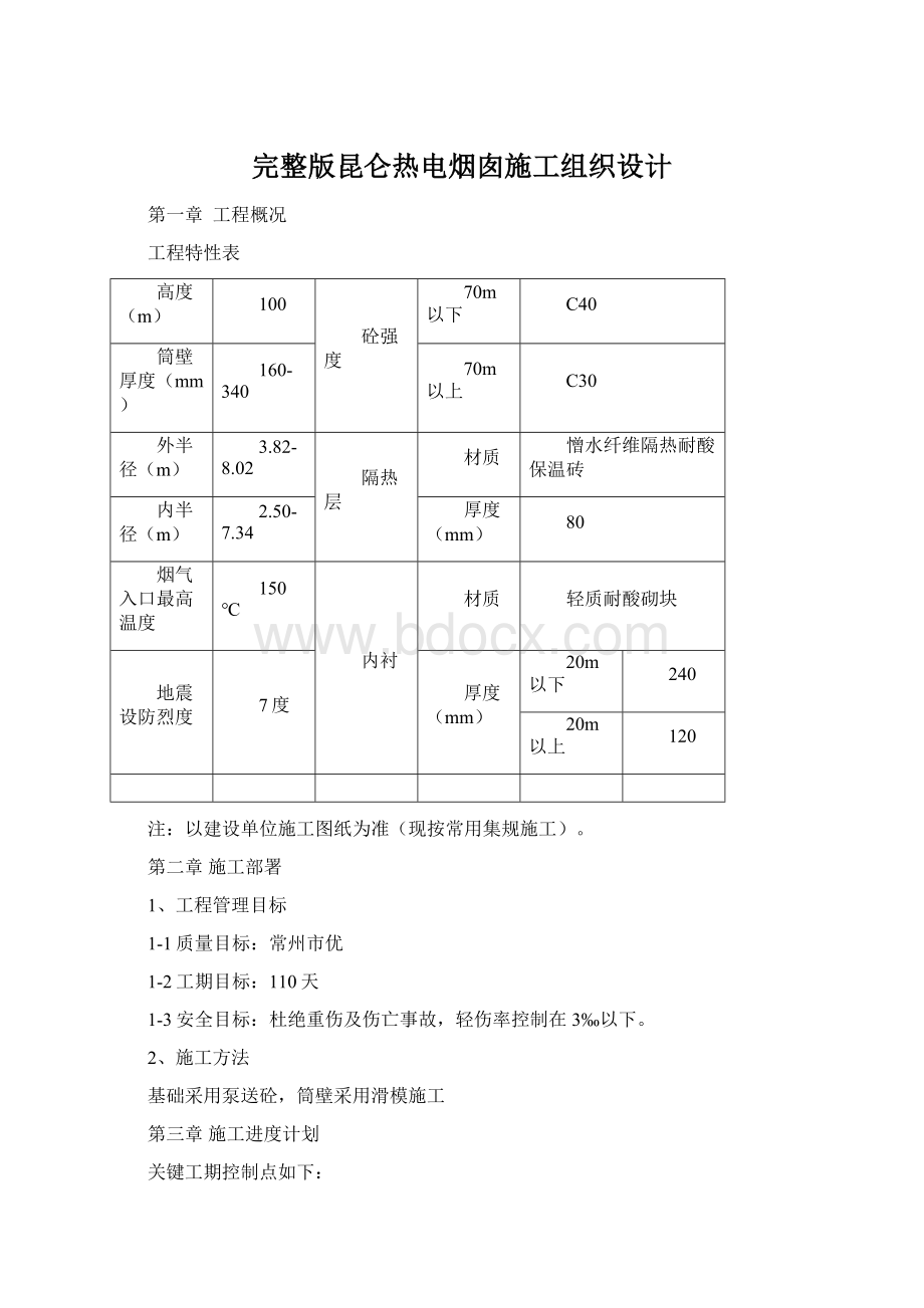 完整版昆仑热电烟囱施工组织设计Word格式文档下载.docx_第1页