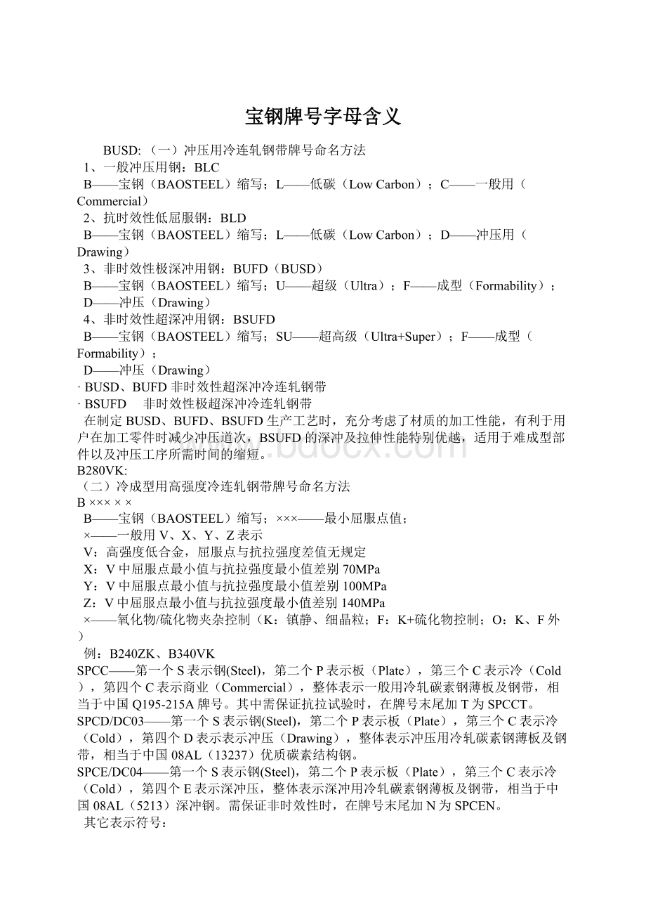 宝钢牌号字母含义Word格式文档下载.docx_第1页