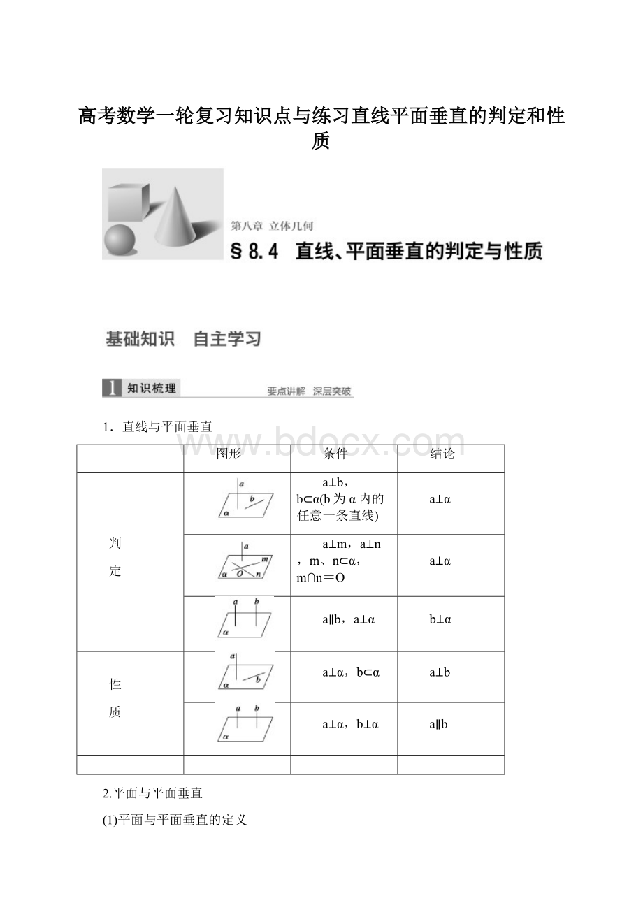 高考数学一轮复习知识点与练习直线平面垂直的判定和性质.docx_第1页