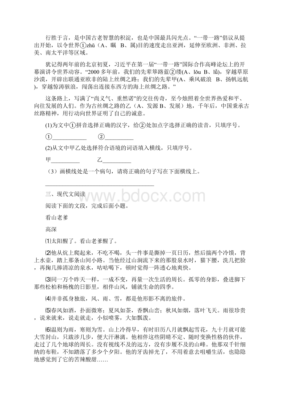 拉萨市九年级上学期期末语文试题I卷文档格式.docx_第2页