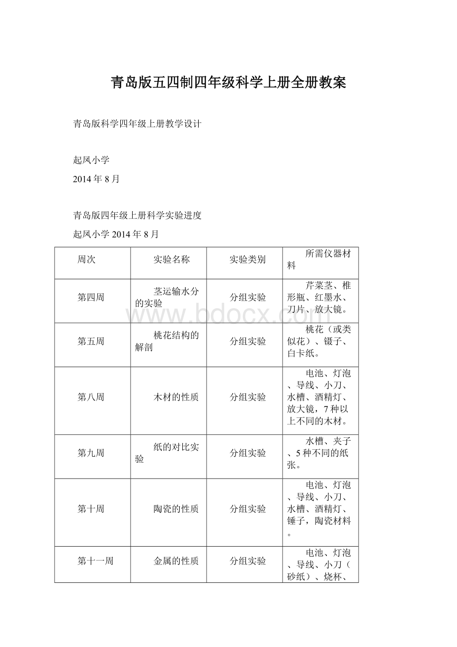 青岛版五四制四年级科学上册全册教案Word下载.docx_第1页