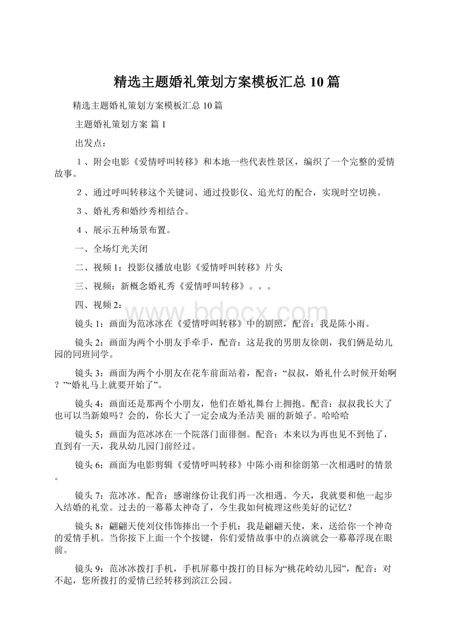 精选主题婚礼策划方案模板汇总10篇Word格式.docx