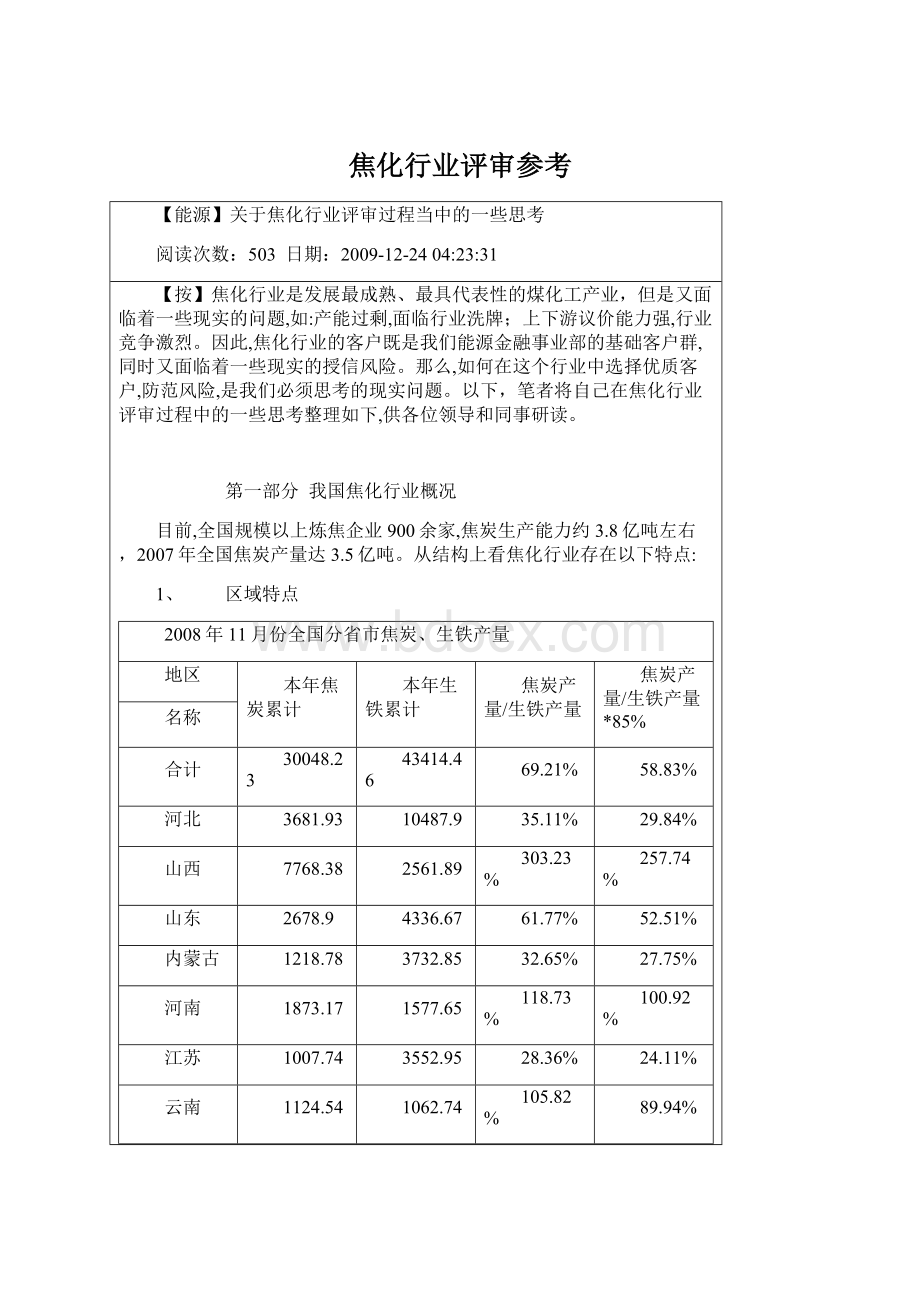 焦化行业评审参考文档格式.docx