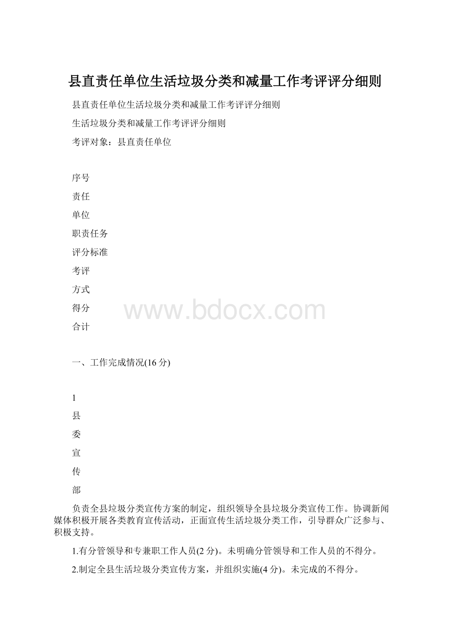 县直责任单位生活垃圾分类和减量工作考评评分细则.docx_第1页