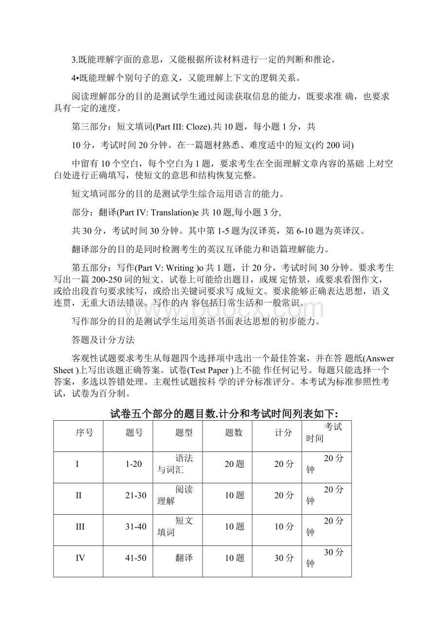 福建师范大学成人高等教育本科毕业生学士学位英语专业《阅读与应用》考试大纲docWord格式.docx_第3页