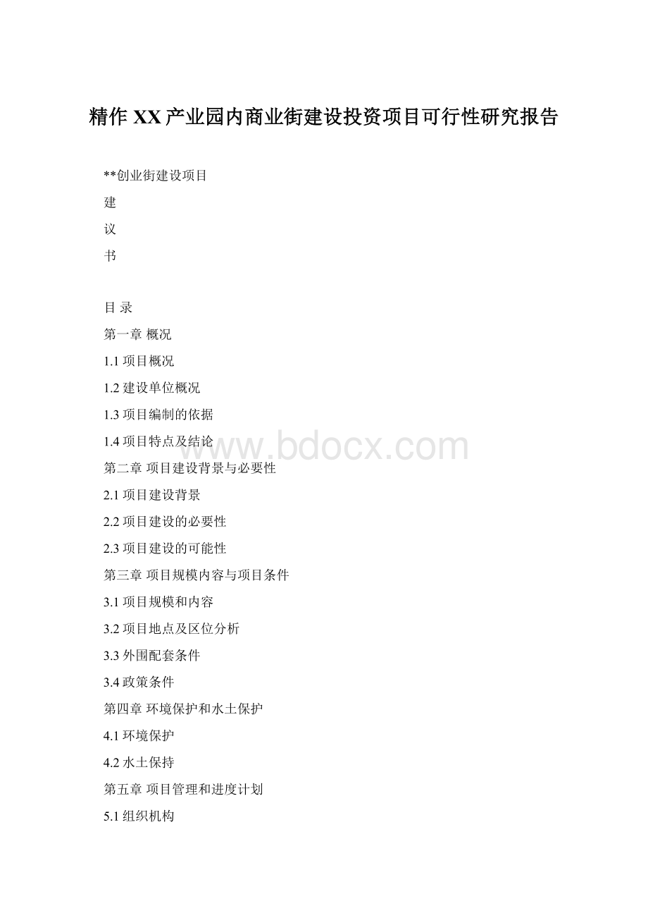 精作XX产业园内商业街建设投资项目可行性研究报告Word下载.docx_第1页