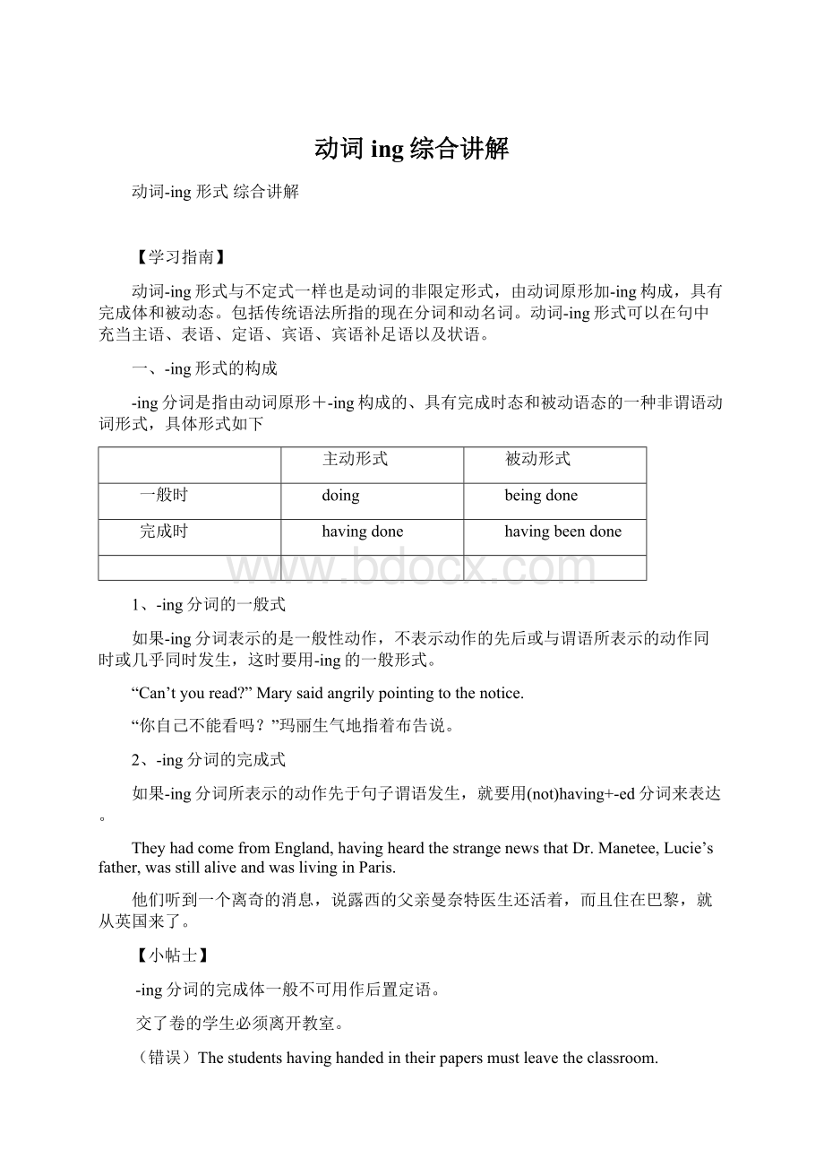 动词ing综合讲解Word格式文档下载.docx