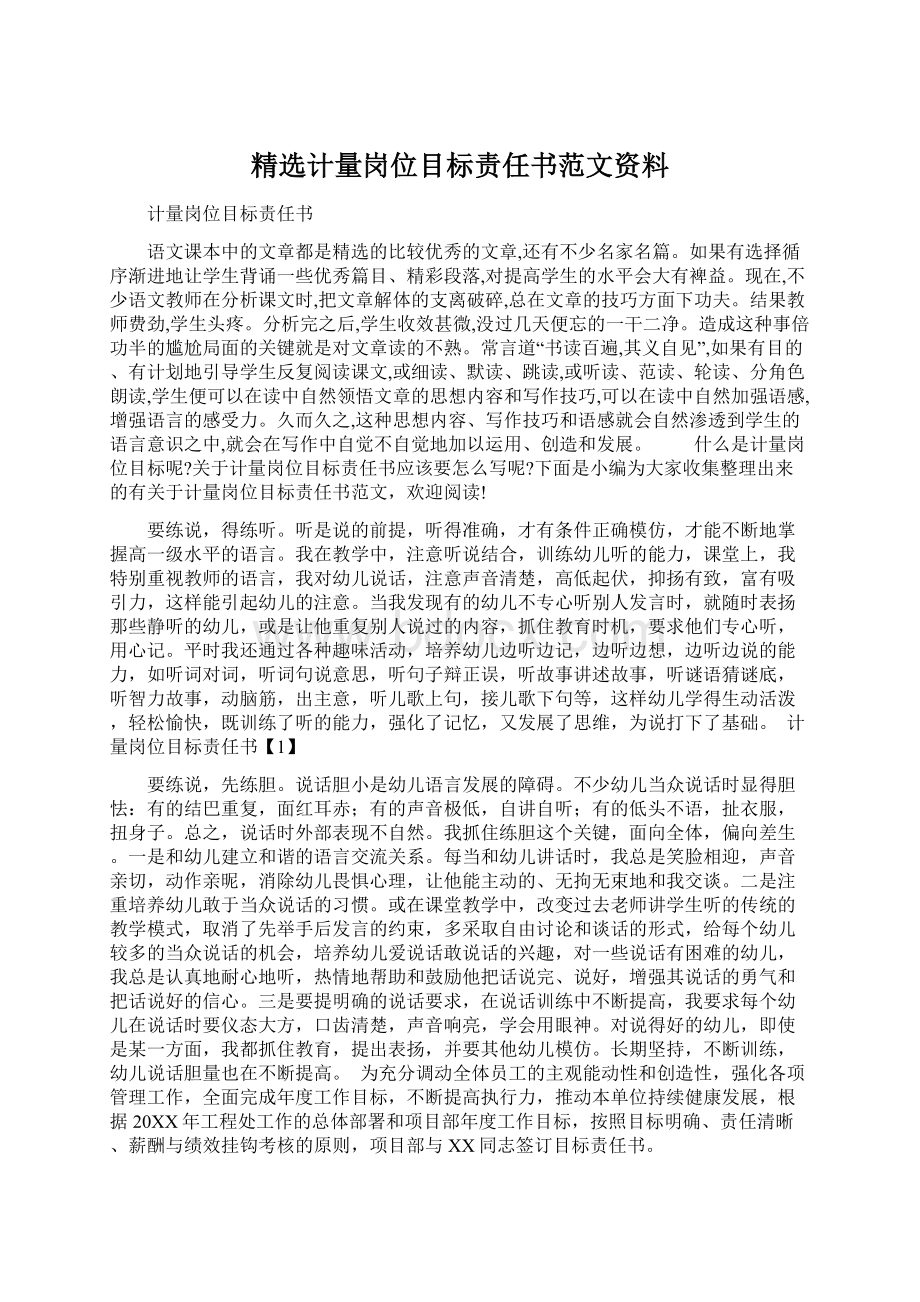 精选计量岗位目标责任书范文资料.docx