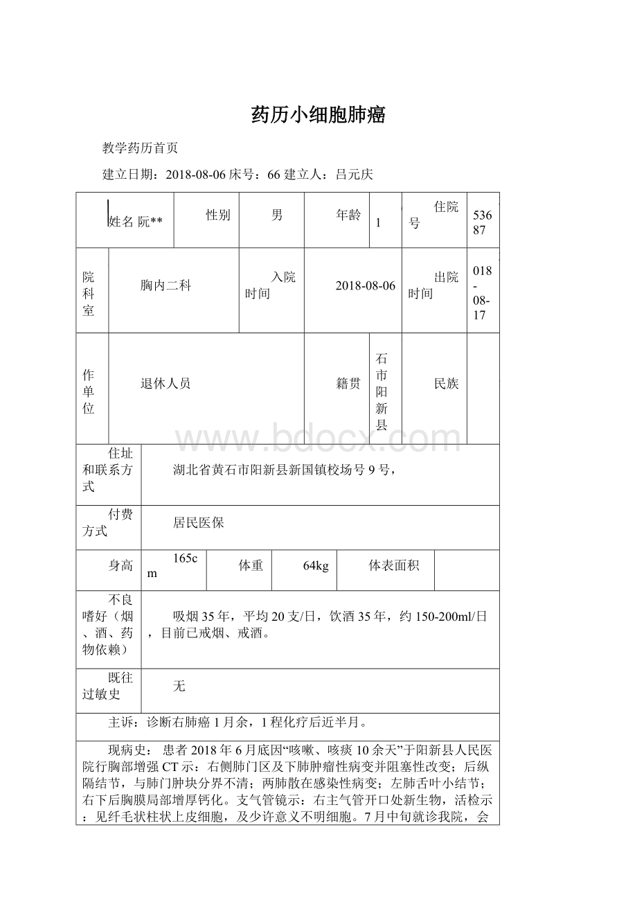 药历小细胞肺癌Word格式文档下载.docx