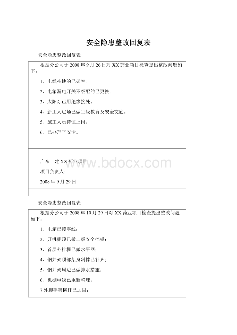 安全隐患整改回复表.docx_第1页