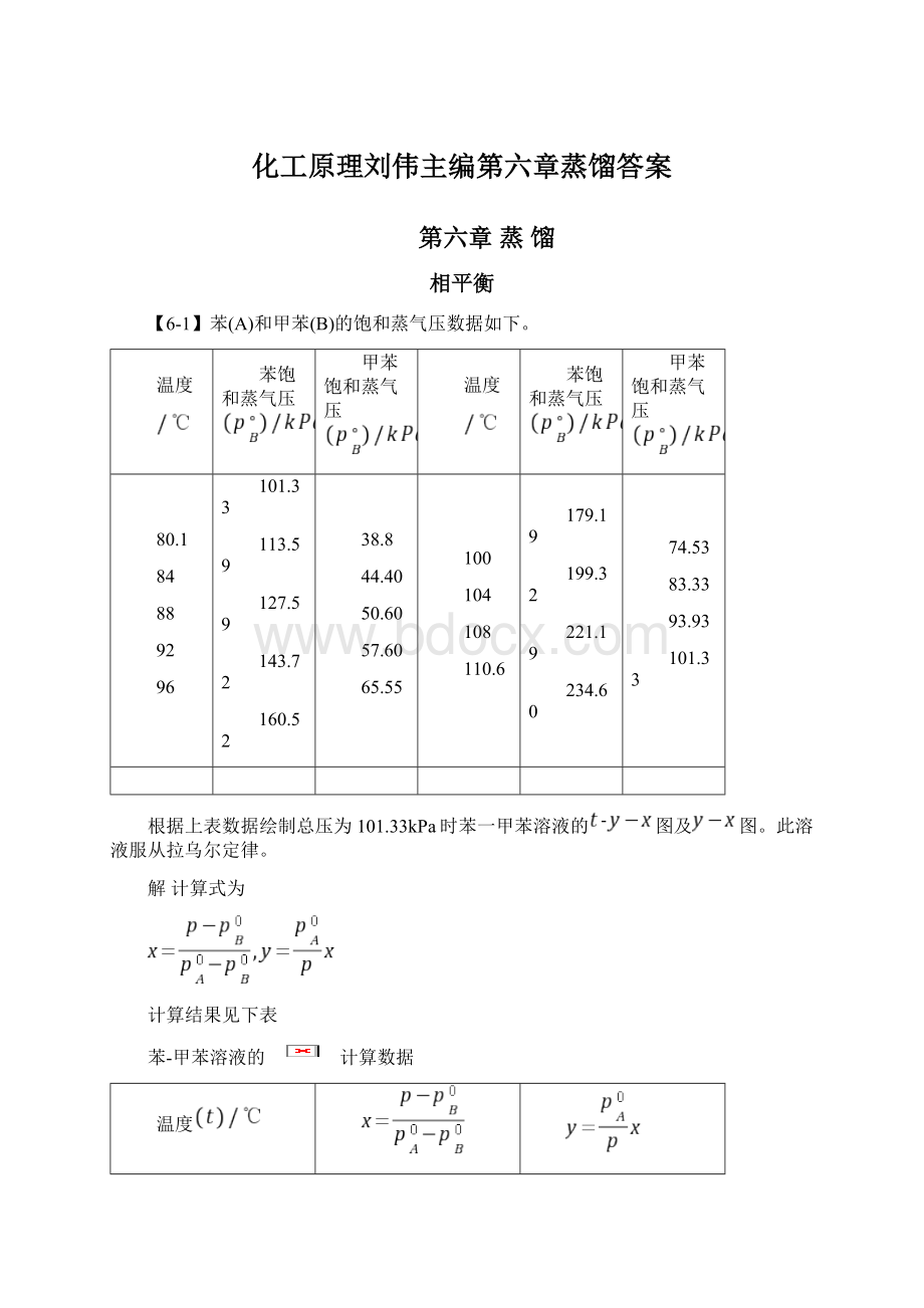 化工原理刘伟主编第六章蒸馏答案.docx