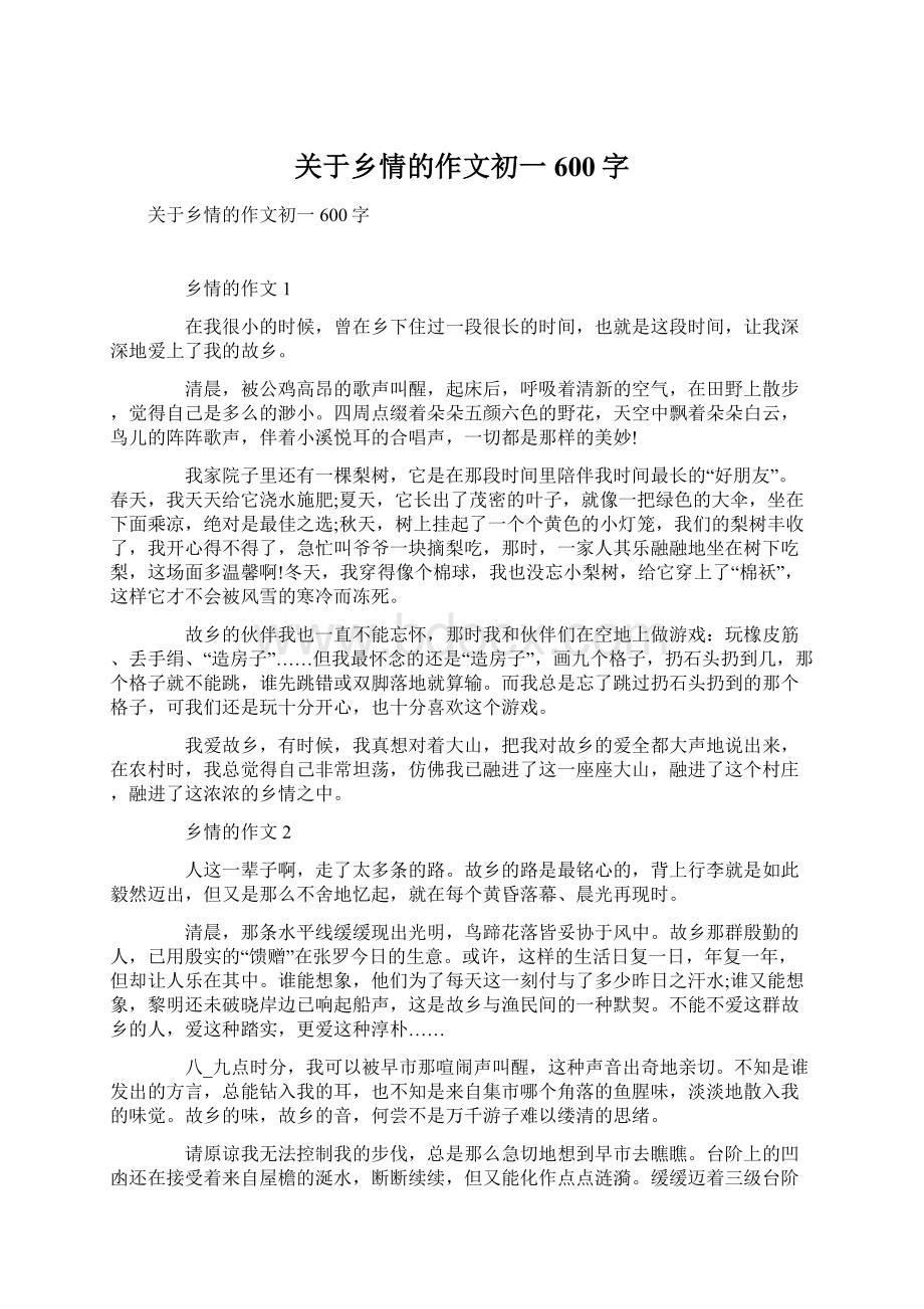 关于乡情的作文初一600字Word文档格式.docx