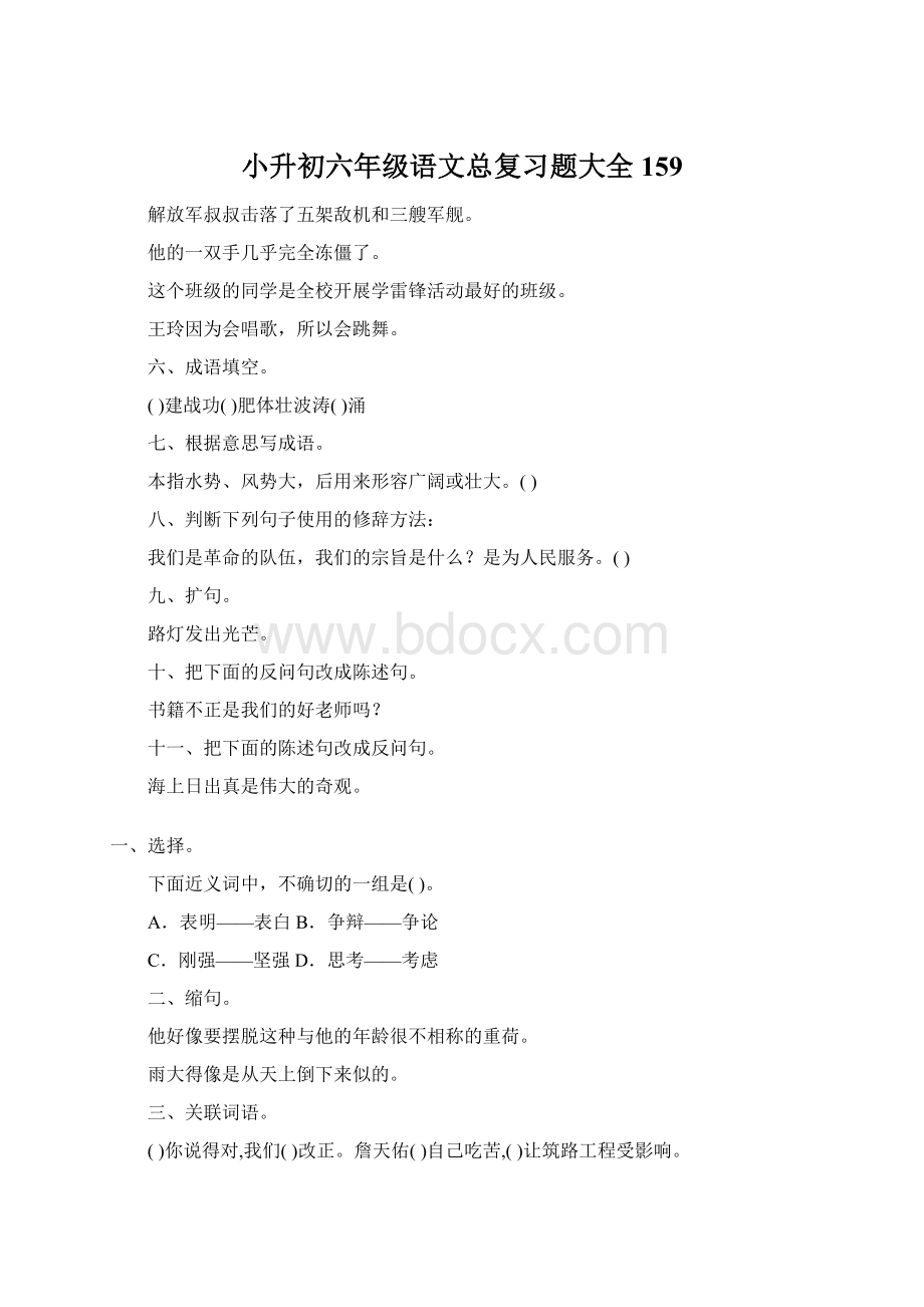 小升初六年级语文总复习题大全159Word文档下载推荐.docx