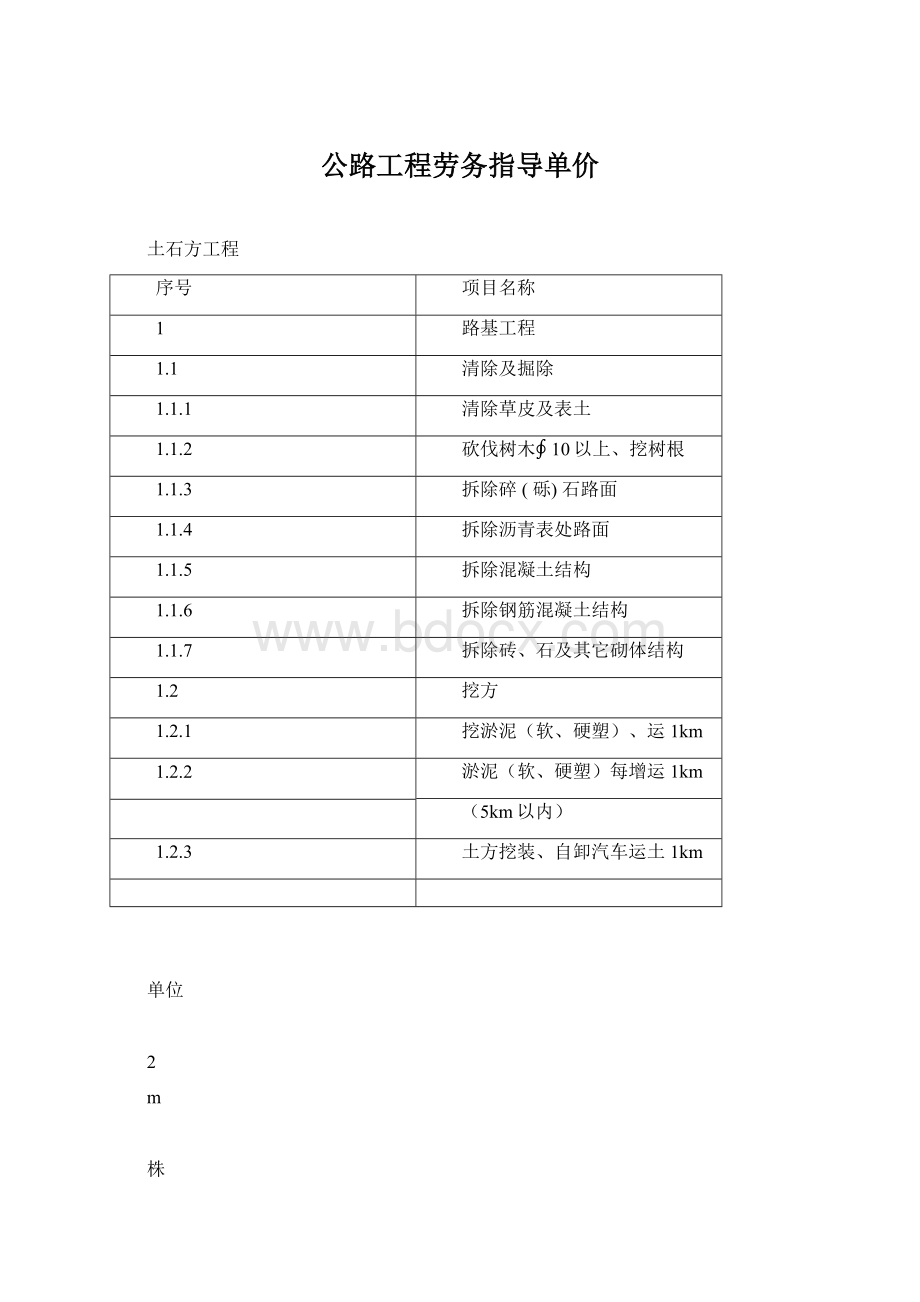 公路工程劳务指导单价.docx