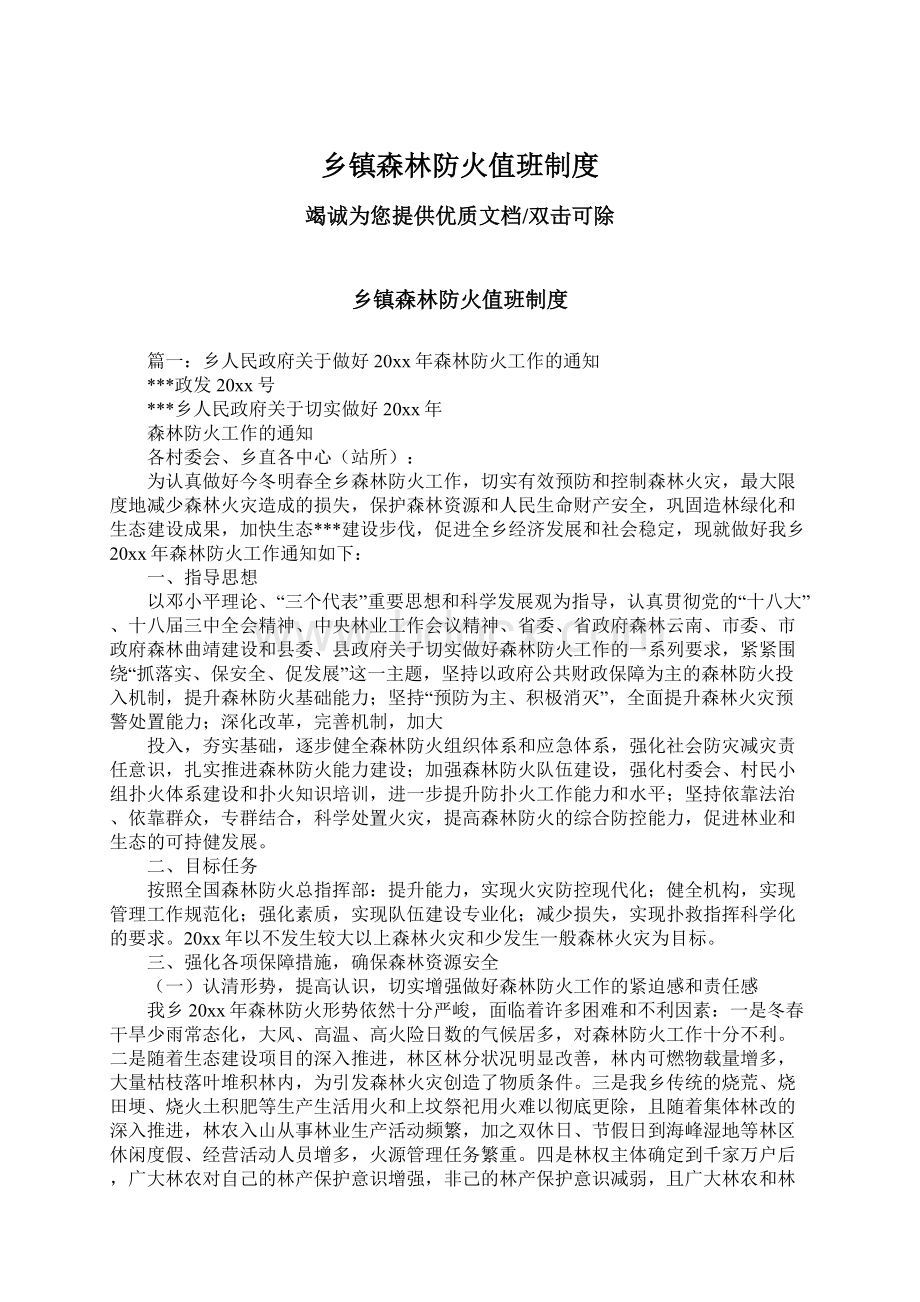 乡镇森林防火值班制度Word文档格式.docx