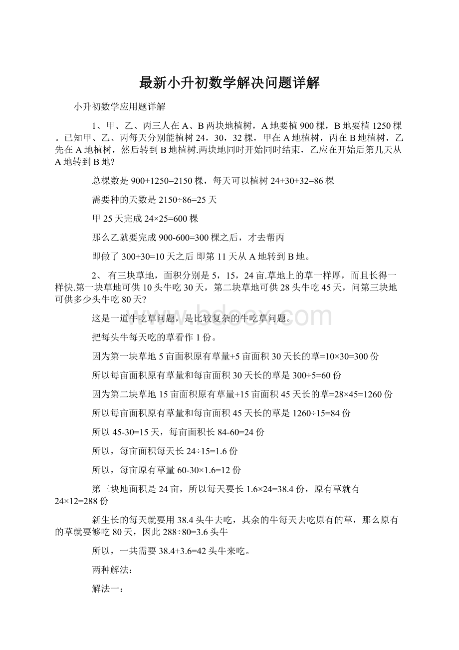 最新小升初数学解决问题详解Word格式文档下载.docx