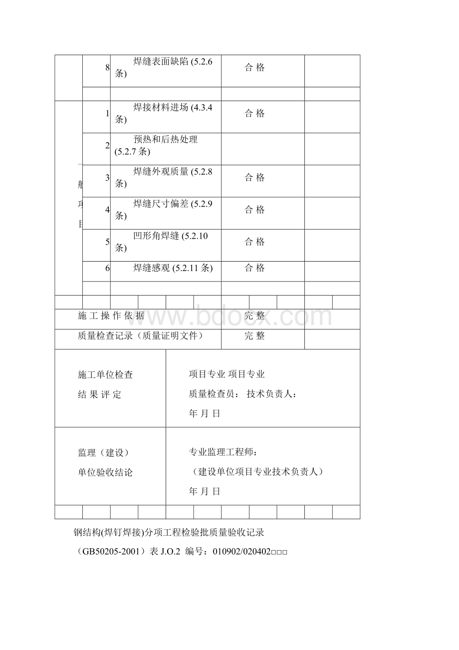 钢结构钢构件焊接分项工程检验批质量验收记录Word格式文档下载.docx_第2页