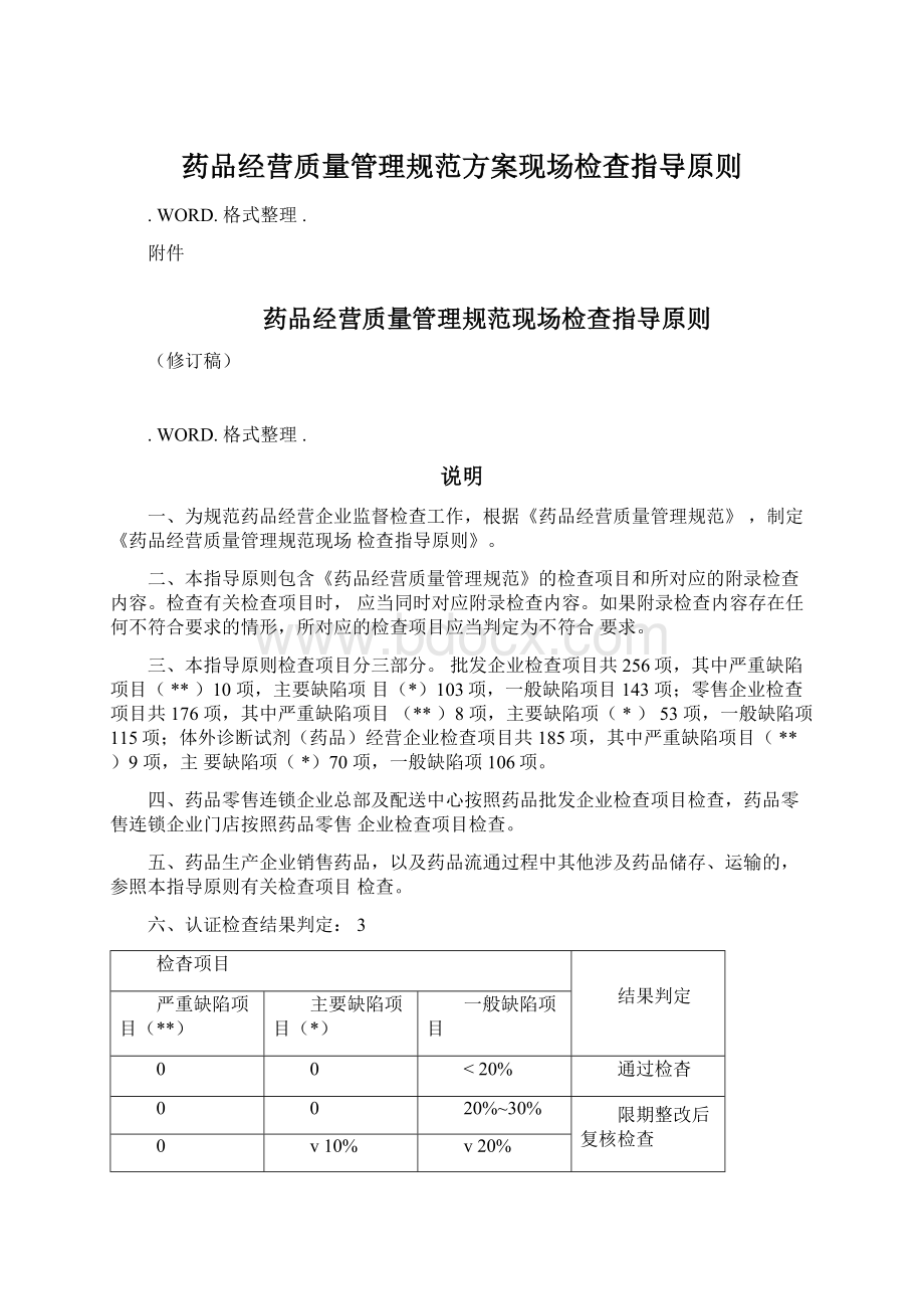 药品经营质量管理规范方案现场检查指导原则Word文档下载推荐.docx_第1页