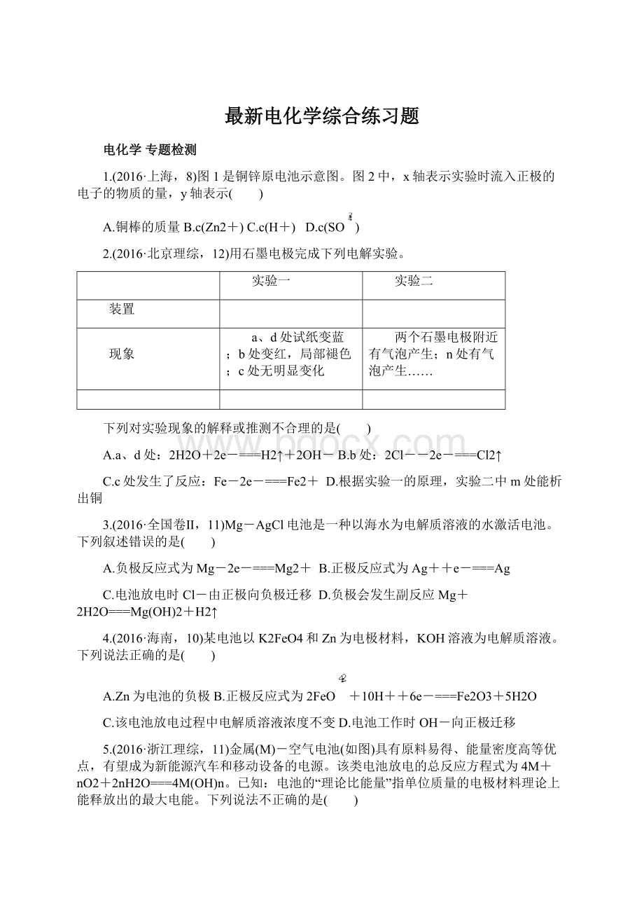 最新电化学综合练习题.docx_第1页