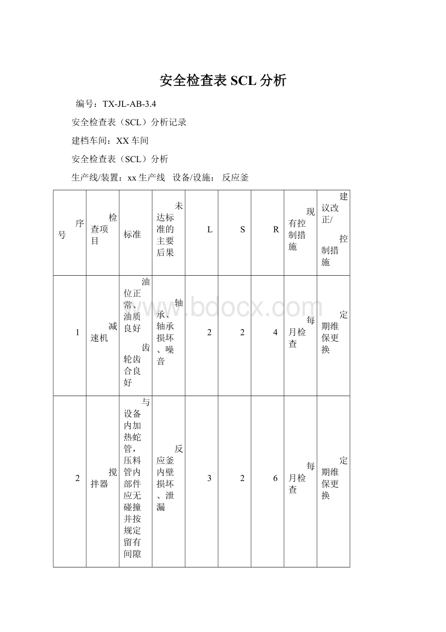 安全检查表SCL分析Word文档格式.docx