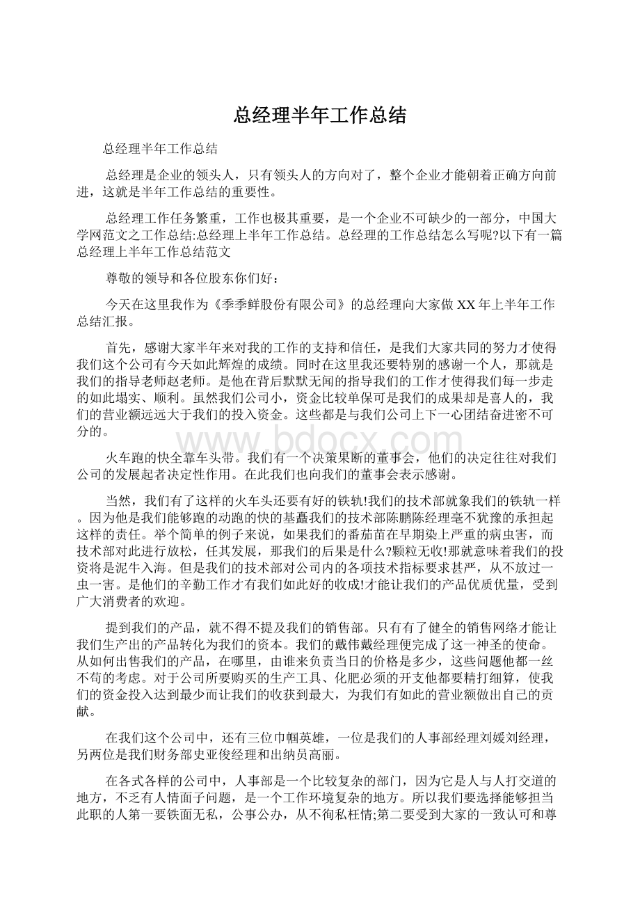 总经理半年工作总结Word文档下载推荐.docx_第1页