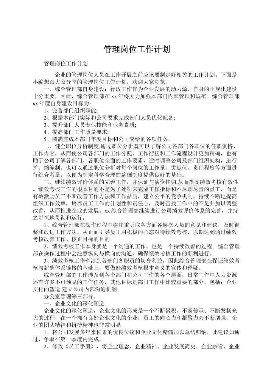 管理岗位工作计划.docx