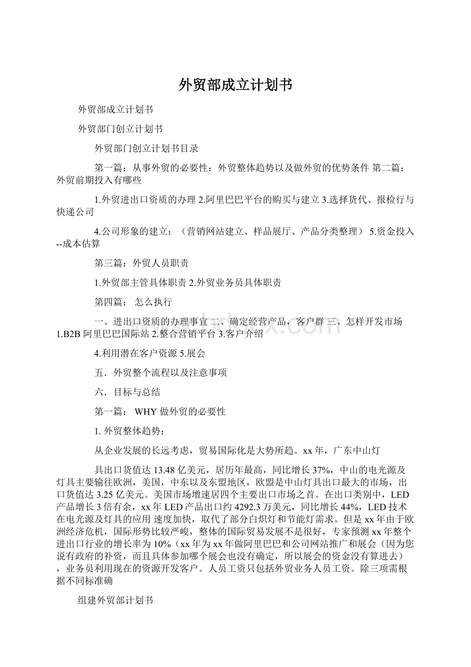 外贸部成立计划书Word格式文档下载.docx_第1页