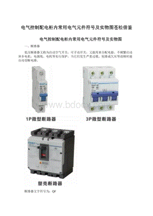 电气控制配电柜内常用电气元件符号及实物图苍松借鉴Word下载.docx