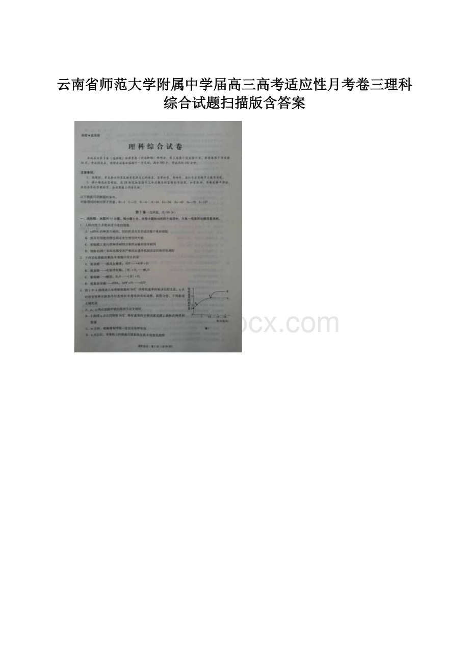 云南省师范大学附属中学届高三高考适应性月考卷三理科综合试题扫描版含答案Word文件下载.docx