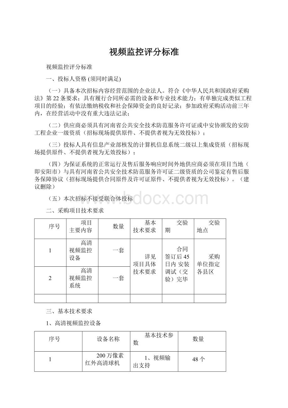 视频监控评分标准文档格式.docx