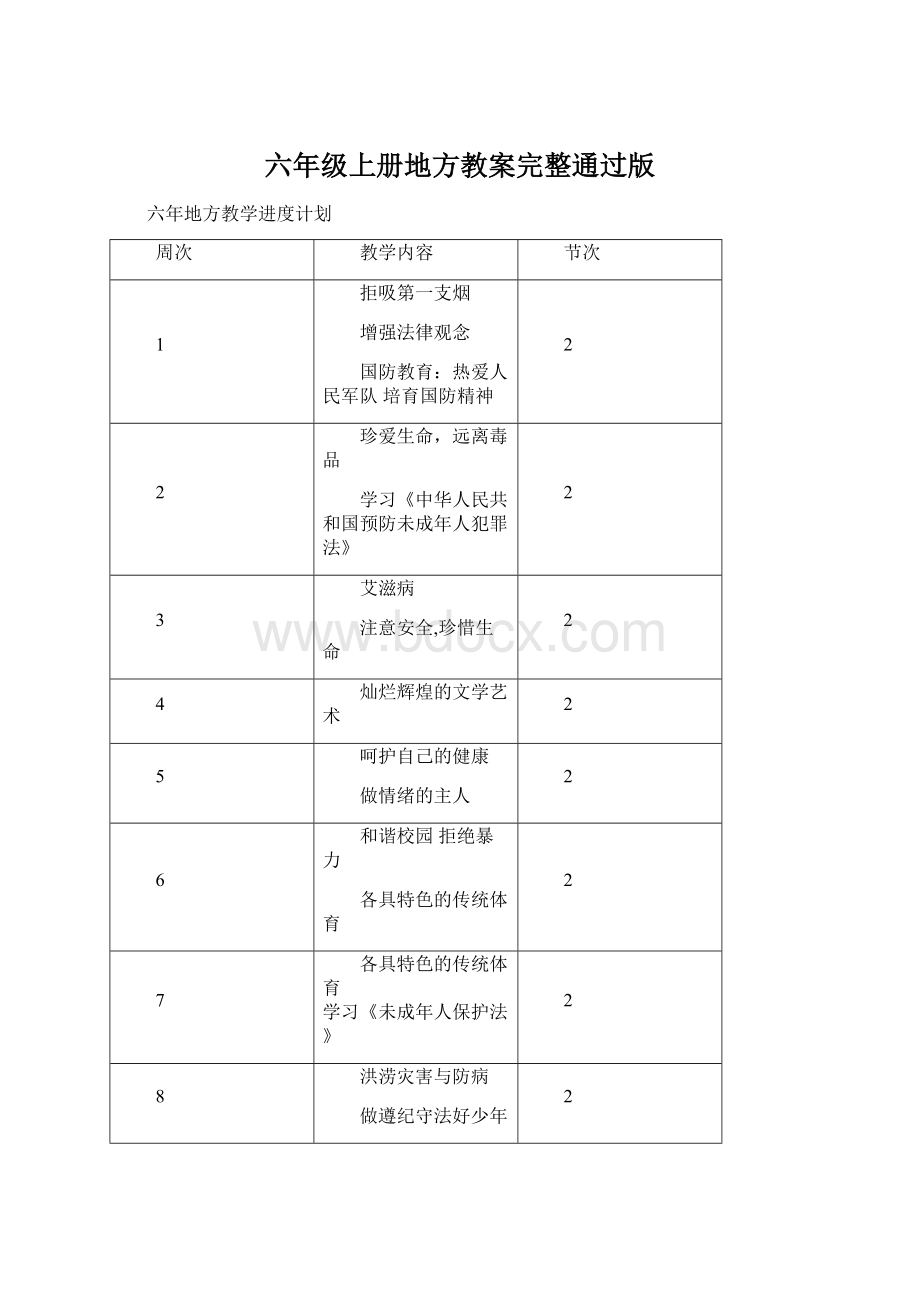 六年级上册地方教案完整通过版Word文件下载.docx