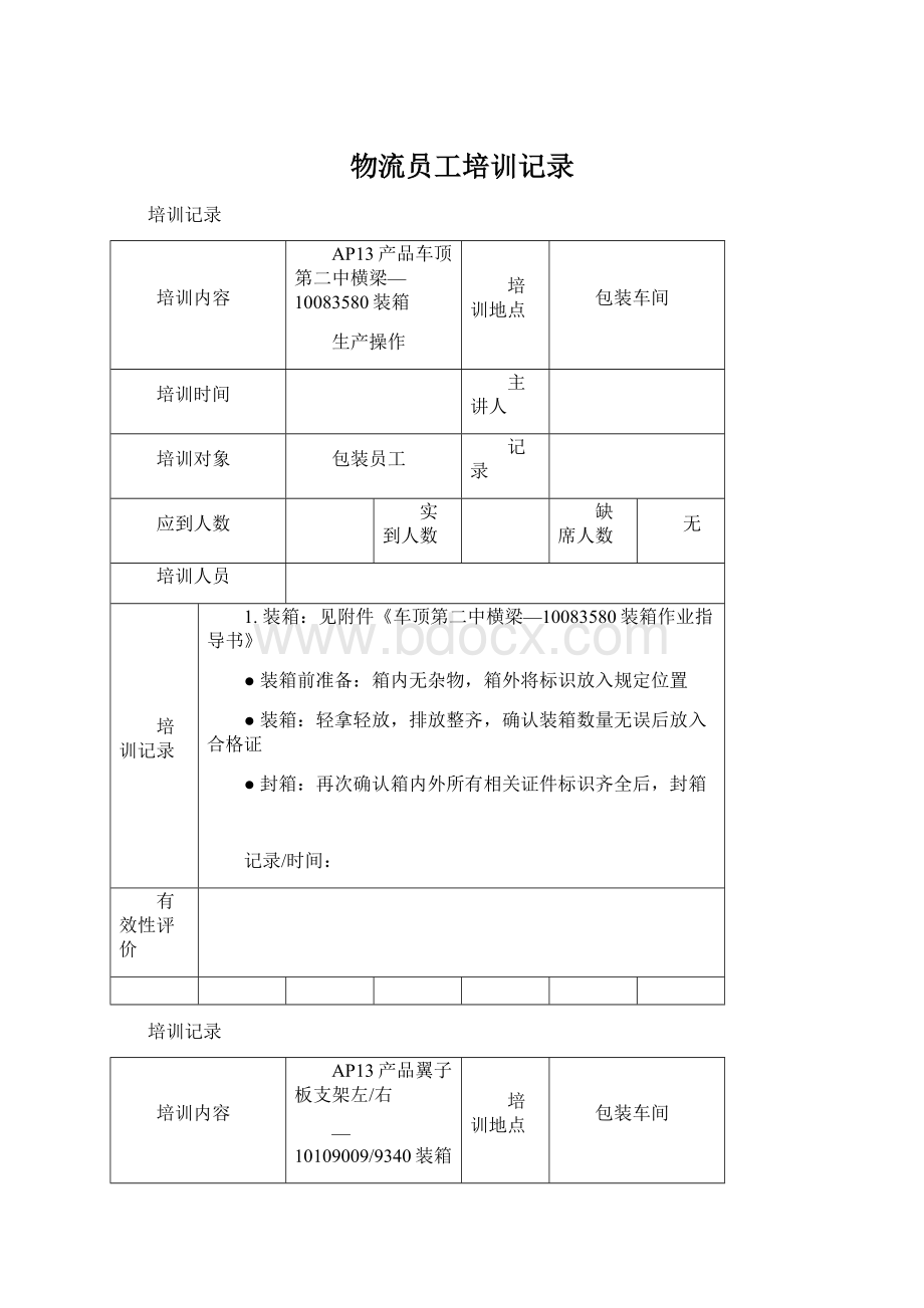 物流员工培训记录Word文件下载.docx_第1页