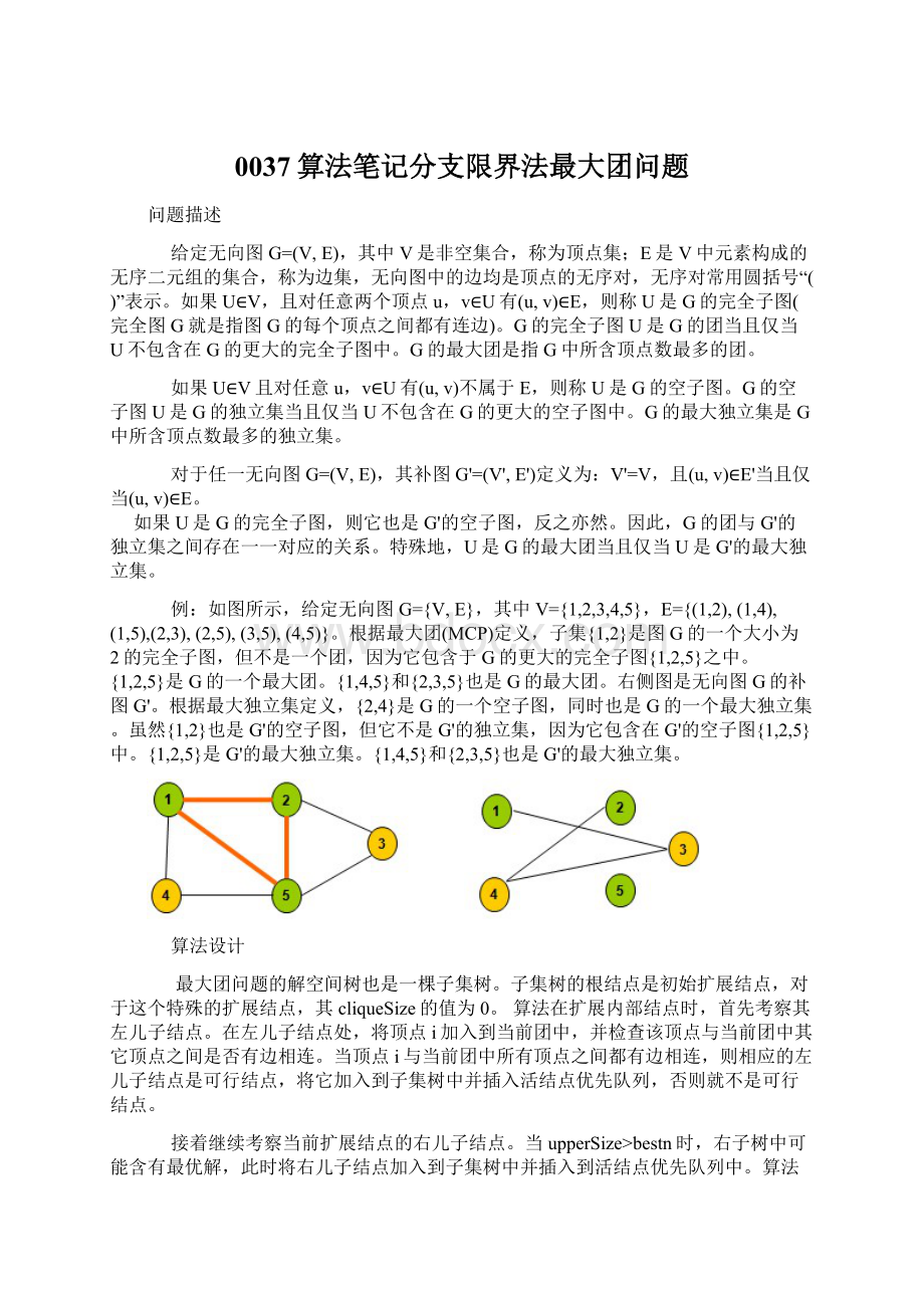 0037算法笔记分支限界法最大团问题Word格式.docx