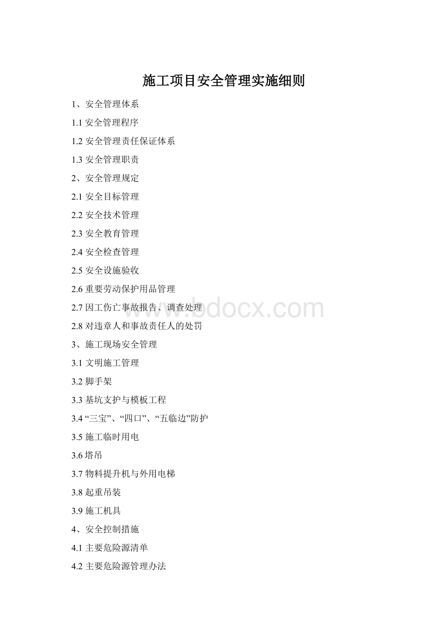 施工项目安全管理实施细则Word文档格式.docx_第1页