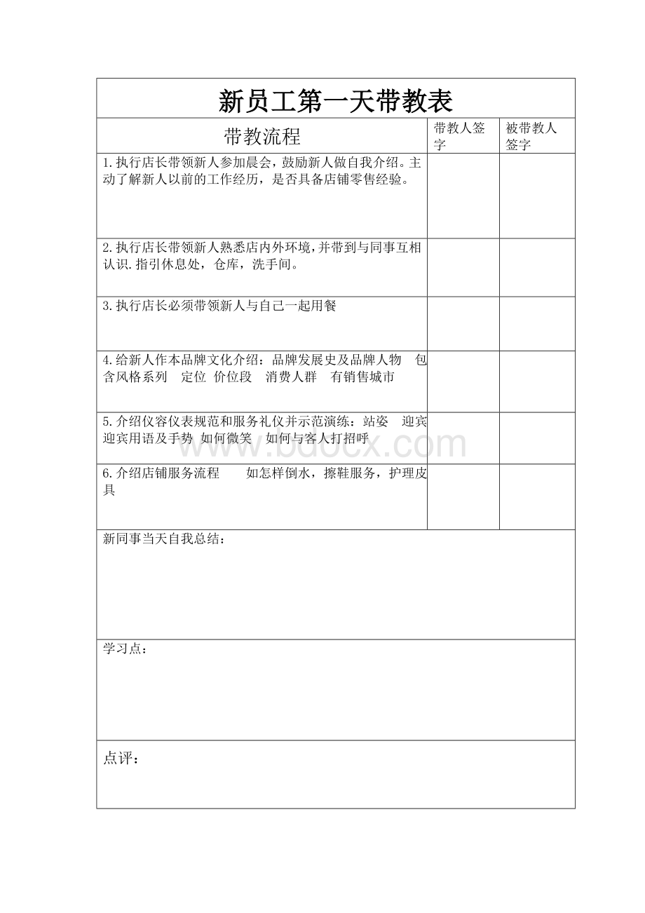 品牌服装店新员工带教流程Word文档格式.doc