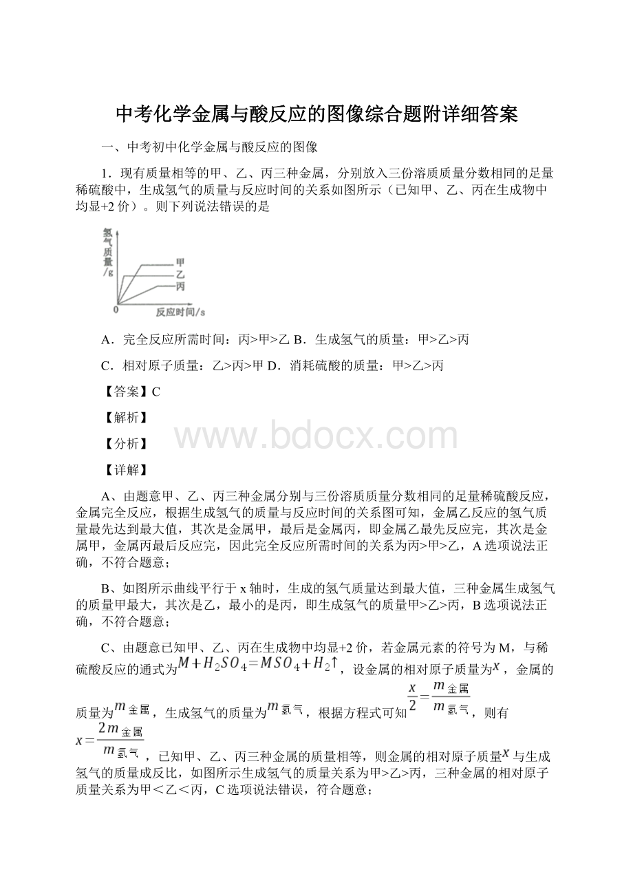 中考化学金属与酸反应的图像综合题附详细答案.docx_第1页