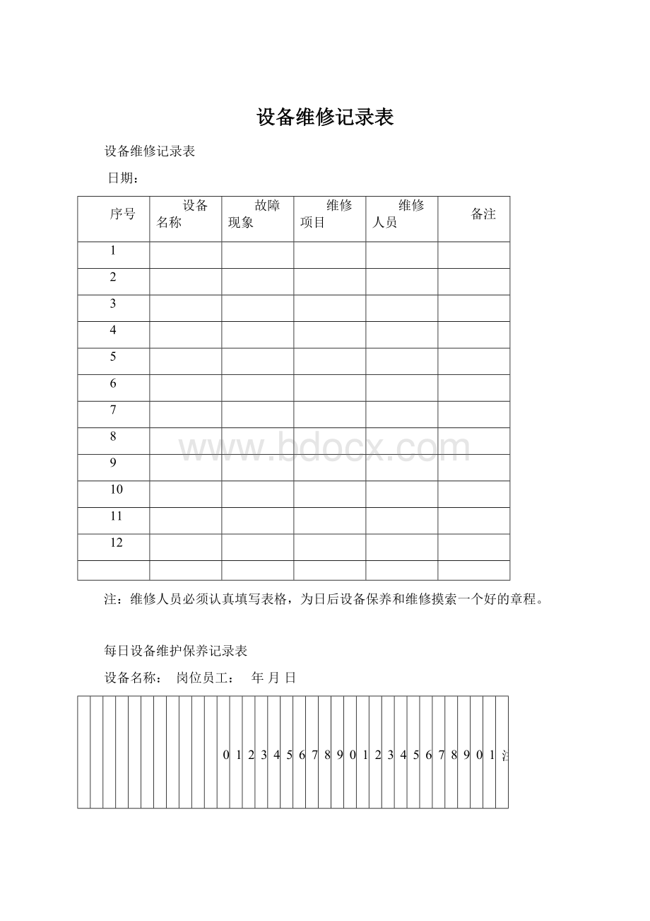 设备维修记录表Word下载.docx_第1页