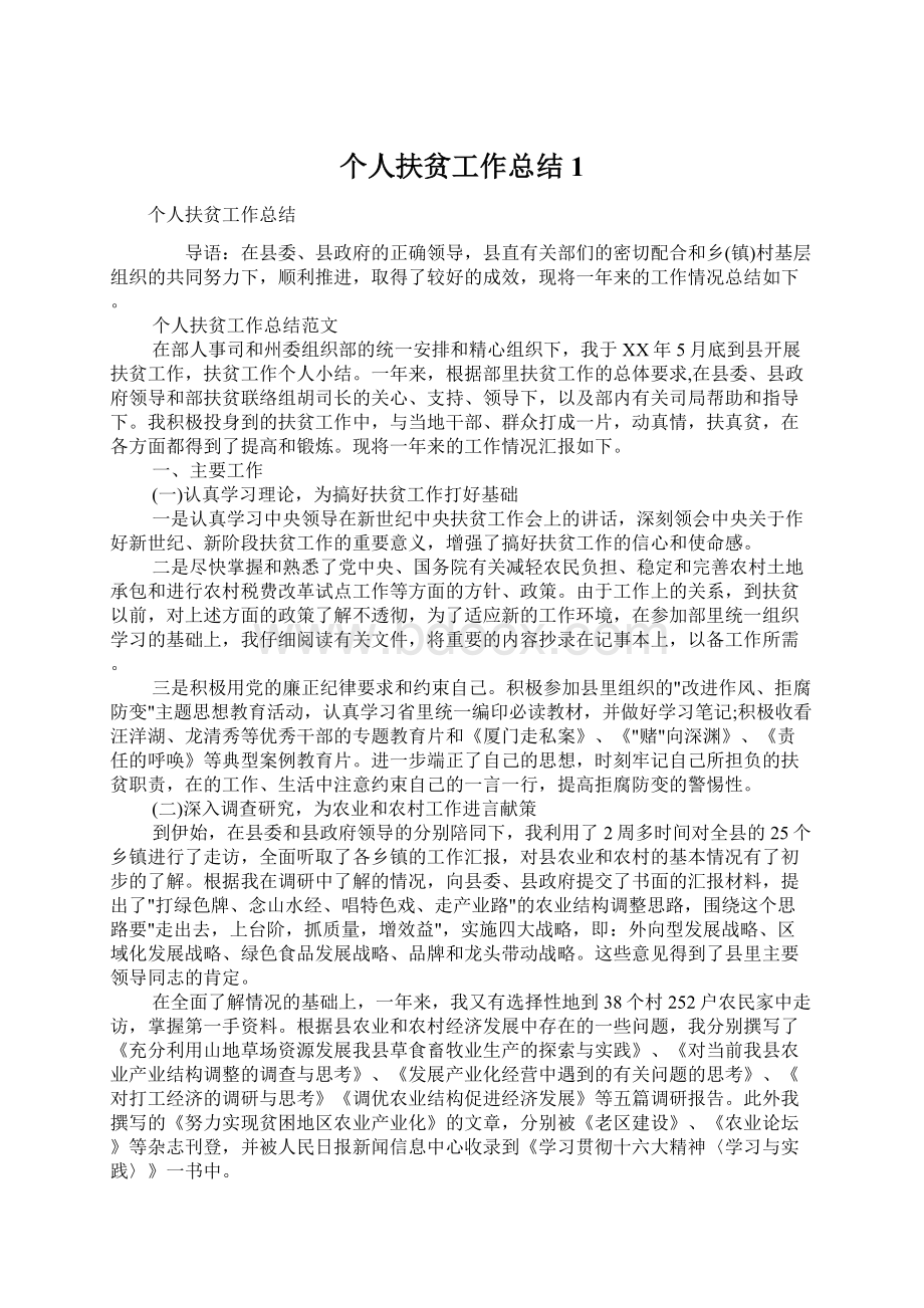 个人扶贫工作总结1.docx