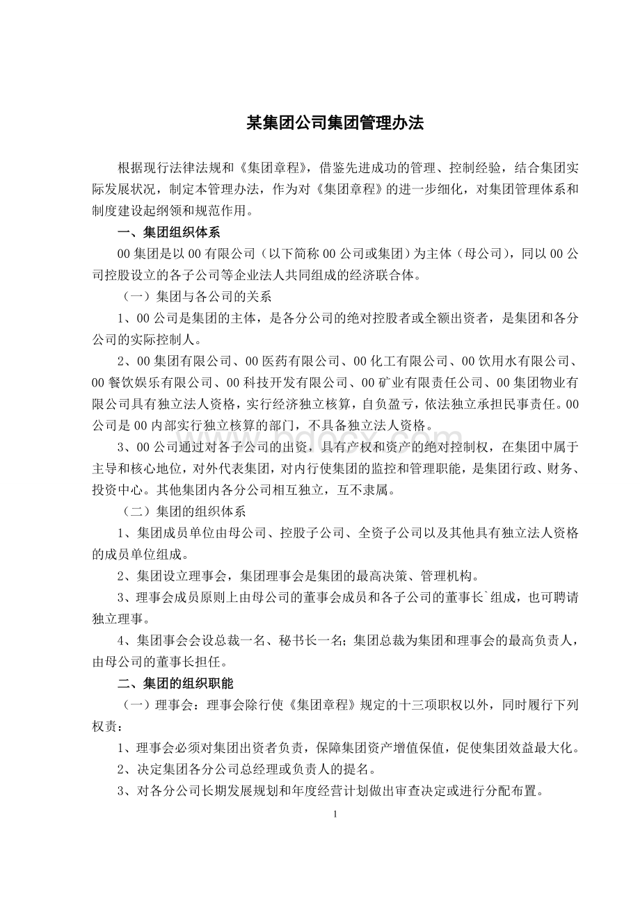 某集团公司集团管理办法Word文档下载推荐.doc