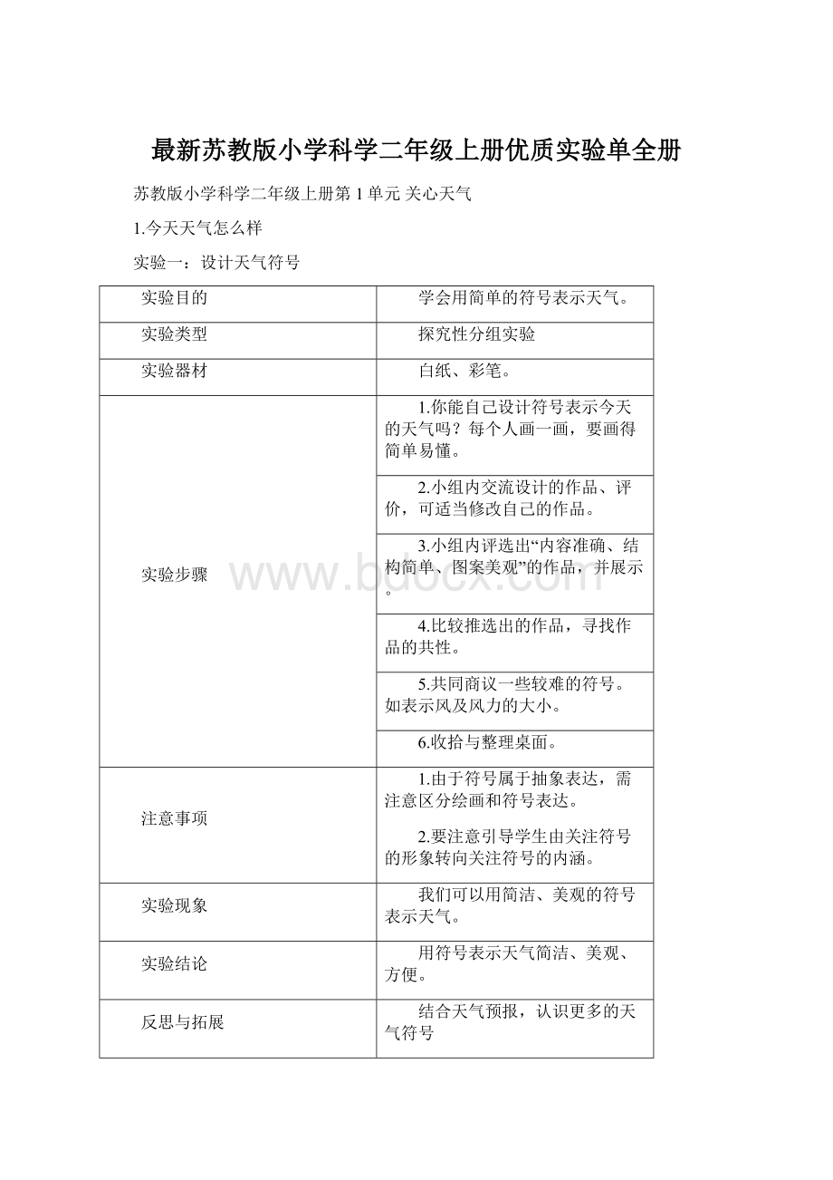 最新苏教版小学科学二年级上册优质实验单全册Word文件下载.docx_第1页