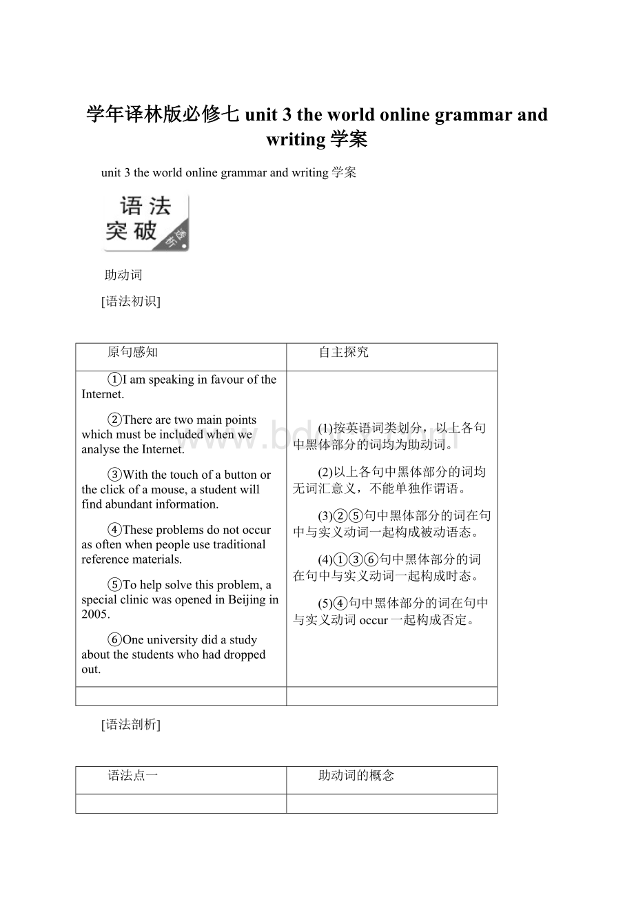 学年译林版必修七unit 3 the world online grammar and writing学案Word文件下载.docx