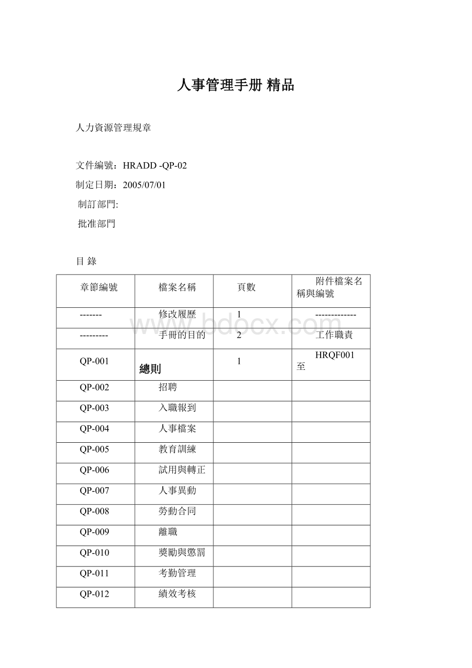 人事管理手册 精品.docx