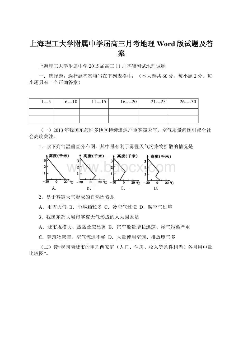 上海理工大学附属中学届高三月考地理Word版试题及答案Word下载.docx_第1页